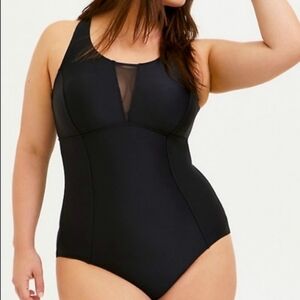 Torrid Black Swim Swit : Mesh Top & Keyhole Back Plus Size 3X